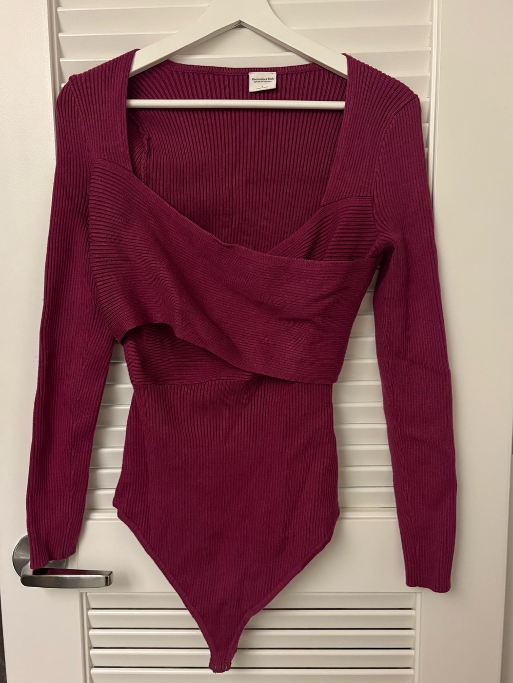 Abercrombie & Fitch Women’s LuxeLoft Wrap Sweater Bodysuit, Dark Pink, Large